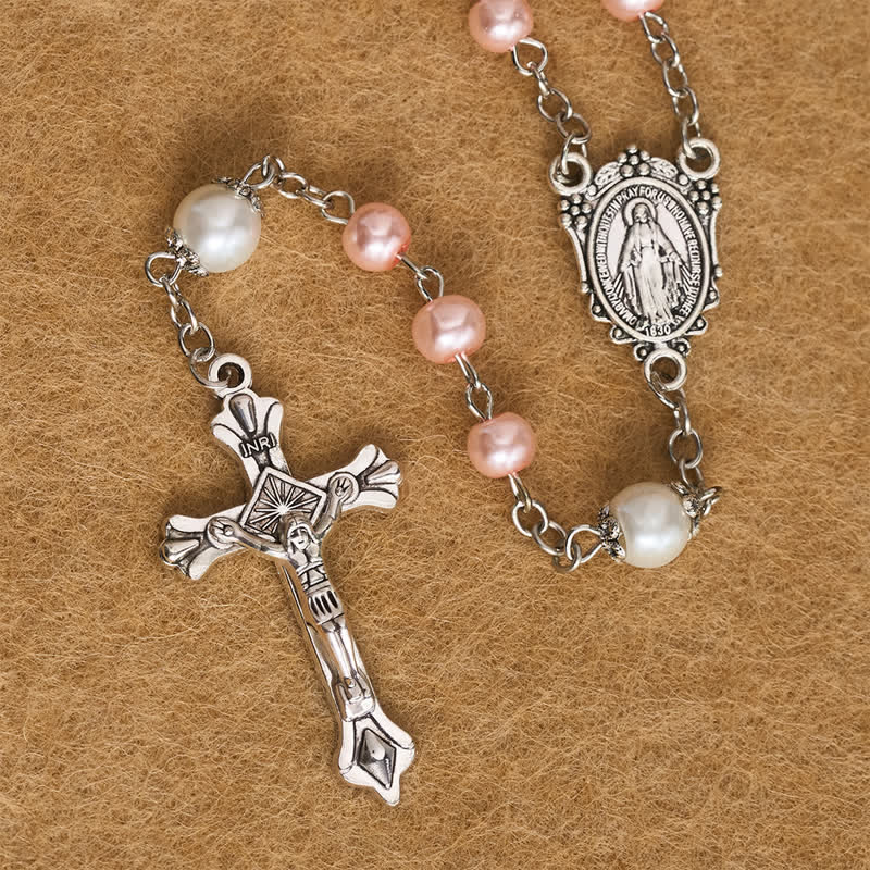 Christianartworkshop Aufwendig verziertes Aufbewahrungsset für den Rosenkranz Unserer Lieben Frau aus Legierung und Perle: Zeichen des unerschütterlichen himmlischen Schutzes - image 8
