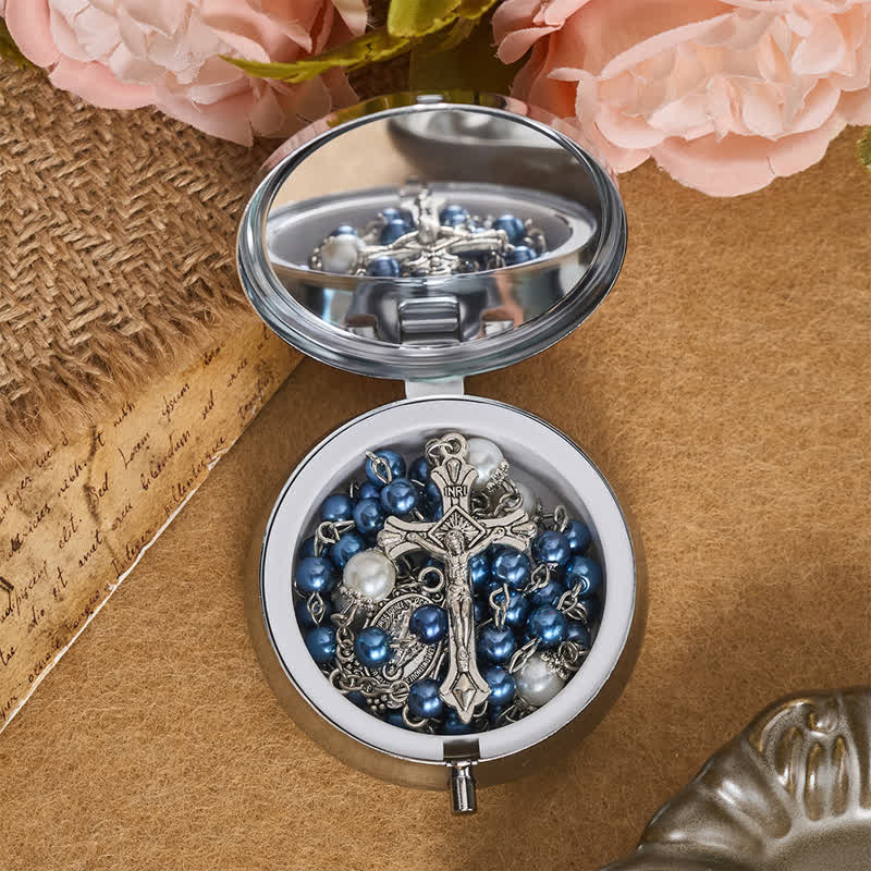 Christianartworkshop Aufwendig verziertes Aufbewahrungsset für den Rosenkranz Unserer Lieben Frau aus Legierung und Perle: Zeichen des unerschütterlichen himmlischen Schutzes - image 2