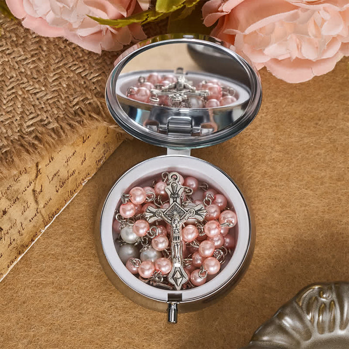 Christianartworkshop Aufwendig verziertes Aufbewahrungsset für den Rosenkranz Unserer Lieben Frau aus Legierung und Perle: Zeichen des unerschütterlichen himmlischen Schutzes - image 6