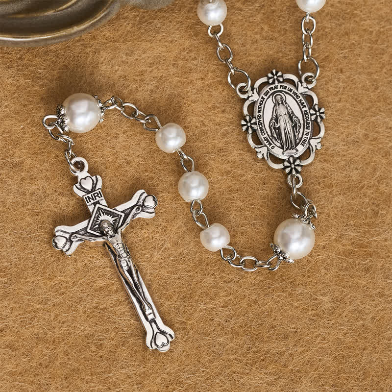 Christianartworkshop Aufwendig verziertes Aufbewahrungsset für den Rosenkranz Unserer Lieben Frau aus Legierung und Perle: Zeichen des unerschütterlichen himmlischen Schutzes - image 12