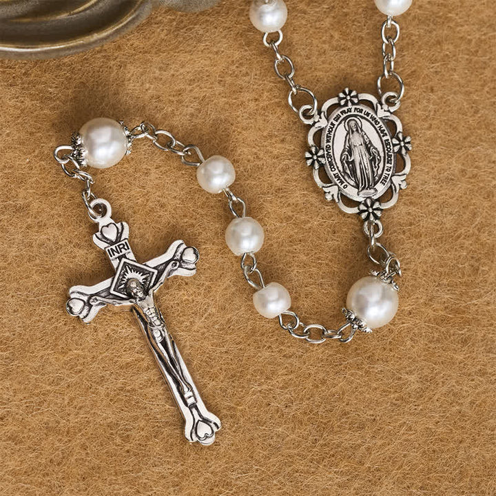 Christianartworkshop Aufwendig verziertes Aufbewahrungsset für den Rosenkranz Unserer Lieben Frau aus Legierung und Perle: Zeichen des unerschütterlichen himmlischen Schutzes - image 12