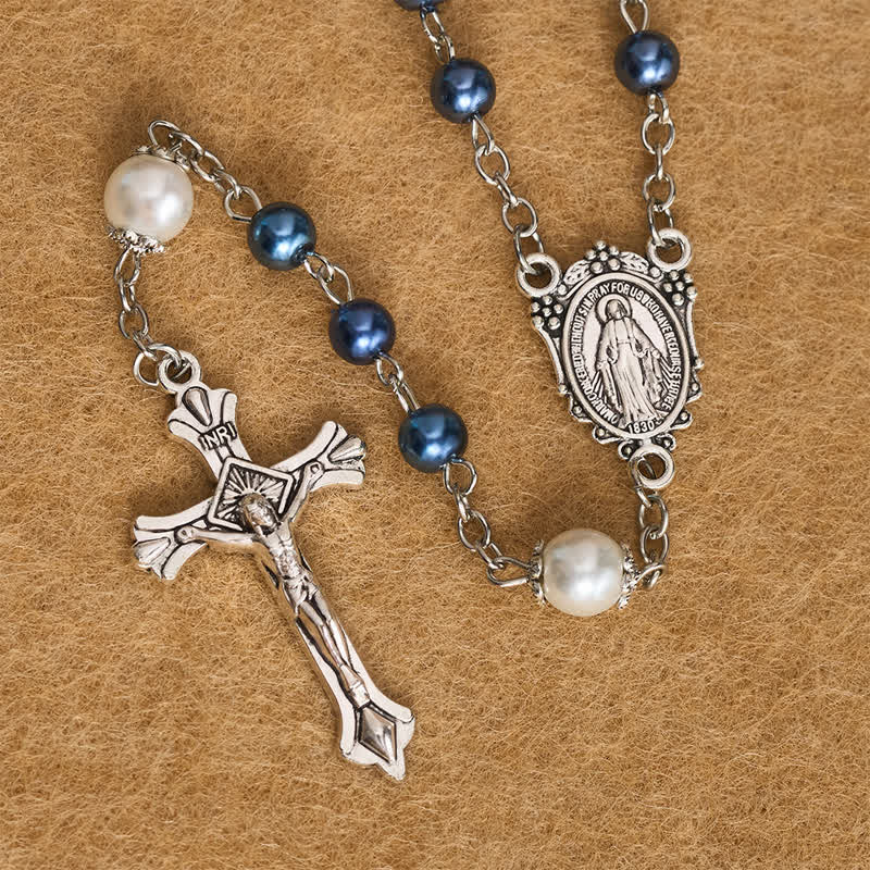 Christianartworkshop Aufwendig verziertes Aufbewahrungsset für den Rosenkranz Unserer Lieben Frau aus Legierung und Perle: Zeichen des unerschütterlichen himmlischen Schutzes - image 4