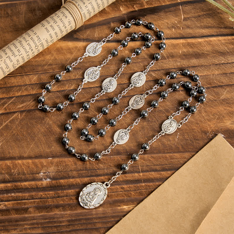 Christianartworkshop Rosenkranz-Set „Unsere Liebe Frau der Schmerzen“ aus Hämatit: Symbol des sanften himmlischen Segens - Unsere Liebe Frau - image 0
