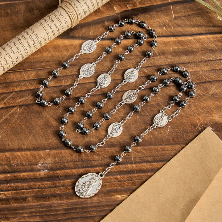 Christianartworkshop Rosenkranz-Set „Unsere Liebe Frau der Schmerzen“ aus Hämatit: Symbol des sanften himmlischen Segens - Unsere Liebe Frau - image 0