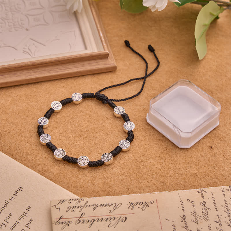 Christianartworkshop Armband mit Medaillon aus tiefschwarzer Kordel und St.-Benedikt-Legierung: Zeichen entschlossenen, heiligen Schutzes - image 1