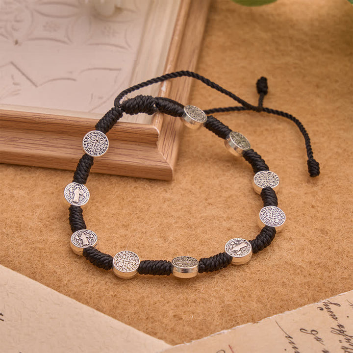 Christianartworkshop Armband mit Medaillon aus tiefschwarzer Kordel und St.-Benedikt-Legierung: Zeichen entschlossenen, heiligen Schutzes - image 5