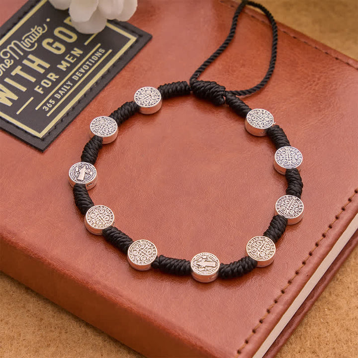 Christianartworkshop Armband mit Medaillon aus tiefschwarzer Kordel und St.-Benedikt-Legierung: Zeichen entschlossenen, heiligen Schutzes - image 3