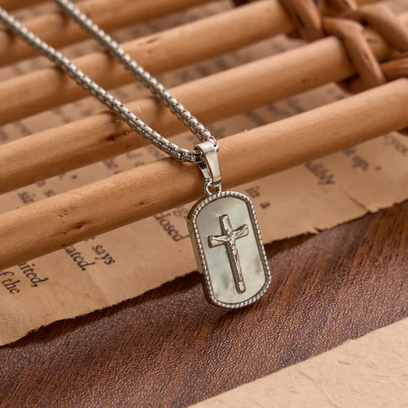 Christianartworkshop Zarte Gliederkette mit Muscheleinlage und Kruzifix: Symbol friedvoller innerer Hingabe - Silber - image 5