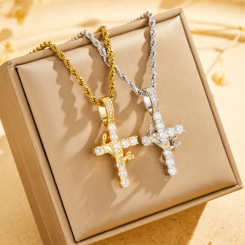 Christianartworkshop Vollständig gepflastertes, glänzendes Kreuz mit Kronenverzierung: Zauber strahlenden Himmelsglanzes - image 5