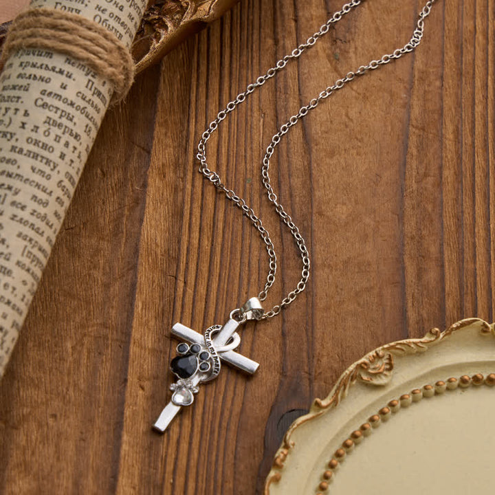 Christianartworkshop Gedenkkette mit Pfotenabdruck-Kreuz aus Legierung: Symbol zärtlicher himmlischer Erinnerung - image 1