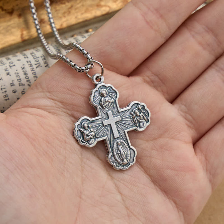 Christianartworkshop Halskette mit vier heiligen Porträtkreuzen: Symbol sanften himmlischen Schutzes - image 2