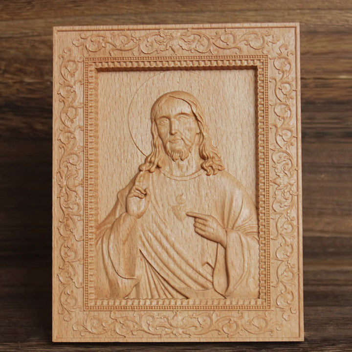 Christianartworkshop Aufwendig verzierte, aus Buchenholz geschnitzte Ikone der Muttergottes und Jesu: Zeichen sanften göttlichen Trostes - Jesus - image 0