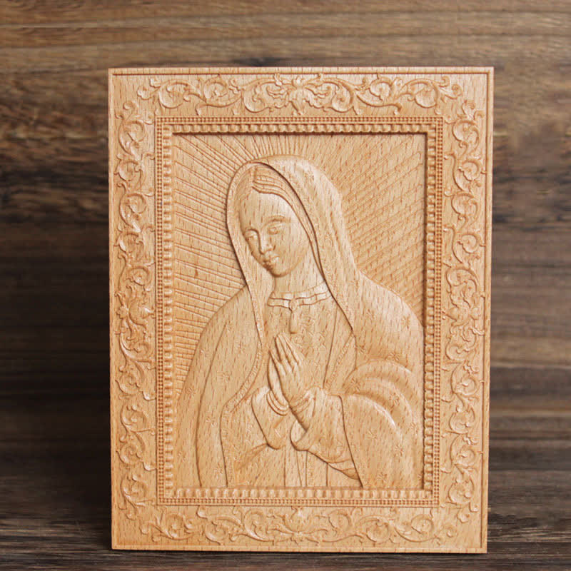 Christianartworkshop Aufwendig verzierte, aus Buchenholz geschnitzte Ikone der Muttergottes und Jesu: Zeichen sanften göttlichen Trostes - Unsere Liebe Frau - image 4