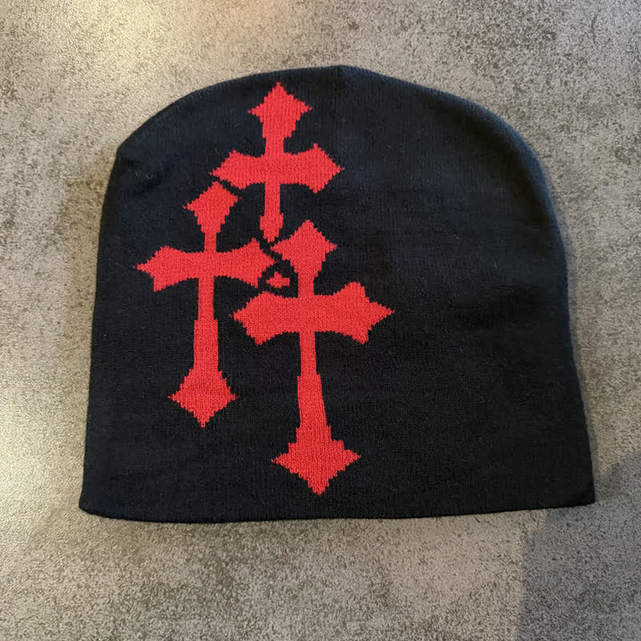 Christianartworkshop Dreifach gekreuzte Jacquard-Strickmütze: Symbol zeitloser himmlischer Gnade - Schwarz mit rotem Kreuz - image 7