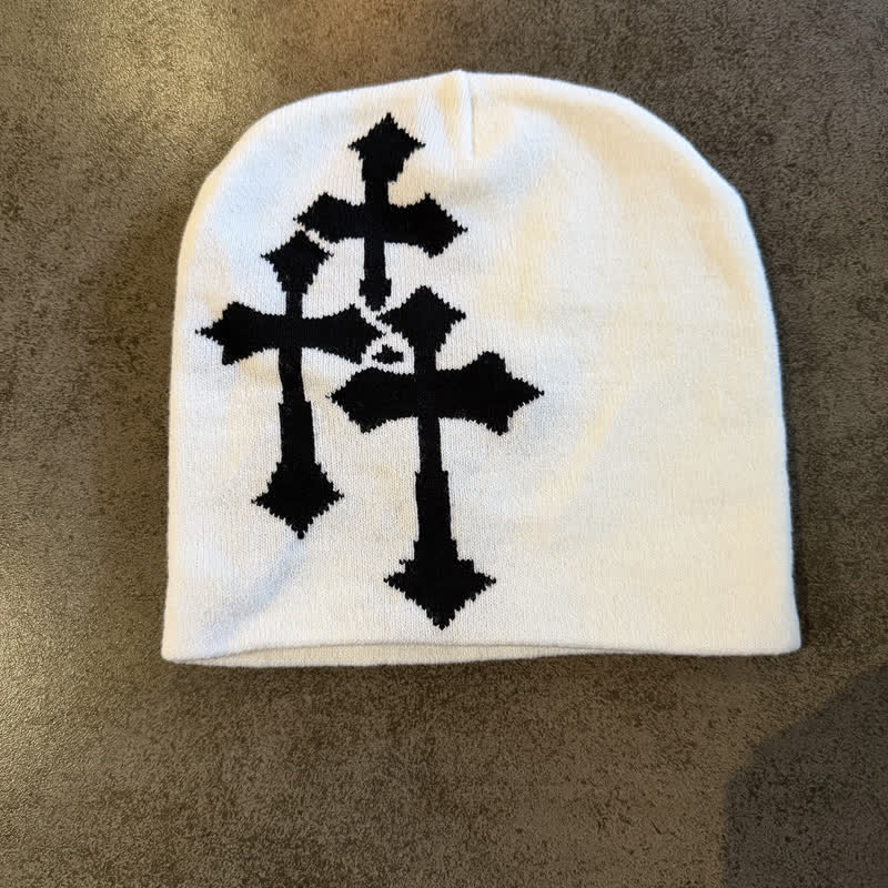 Christianartworkshop Dreifach gekreuzte Jacquard-Strickmütze: Symbol zeitloser himmlischer Gnade - Weiß - image 6
