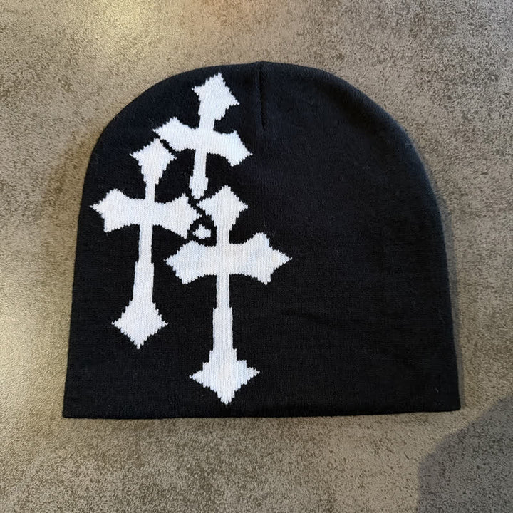 Christianartworkshop Dreifach gekreuzte Jacquard-Strickmütze: Symbol zeitloser himmlischer Gnade - Schwarz mit weißem Kreuz - image 4