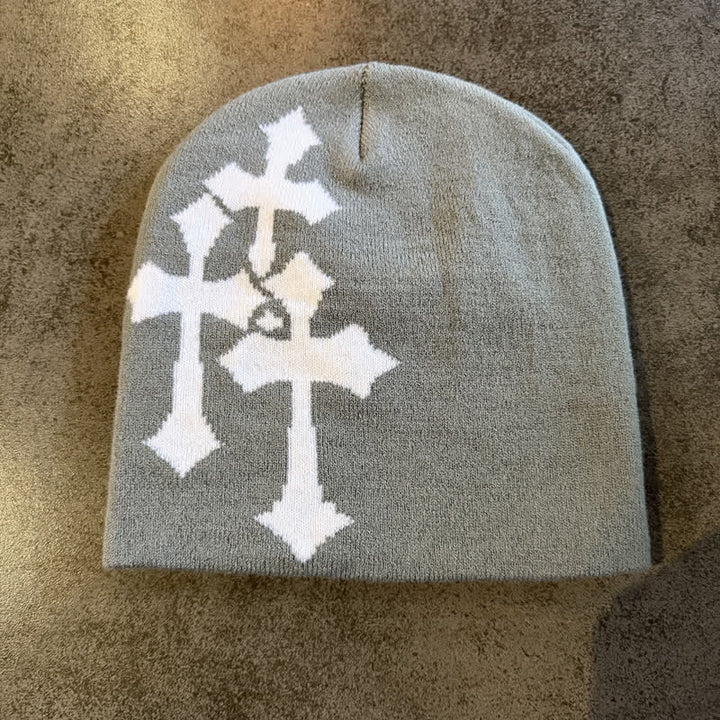 Christianartworkshop Dreifach gekreuzte Jacquard-Strickmütze: Symbol zeitloser himmlischer Gnade - Grau - image 9