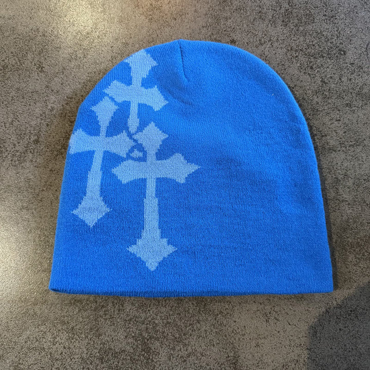 Christianartworkshop Dreifach gekreuzte Jacquard-Strickmütze: Symbol zeitloser himmlischer Gnade - Blau mit hellblauem Kreuz - image 14