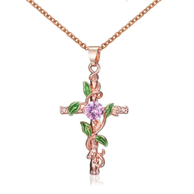 Christianartworkshop Naturinspirierte Rankenkreuz-Halskette: Symbol für verwurzelten himmlischen Schutz - Roségolden - image 0