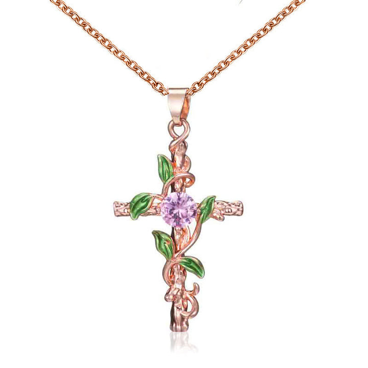 Christianartworkshop Naturinspirierte Rankenkreuz-Halskette: Symbol für verwurzelten himmlischen Schutz - Roségolden - image 0