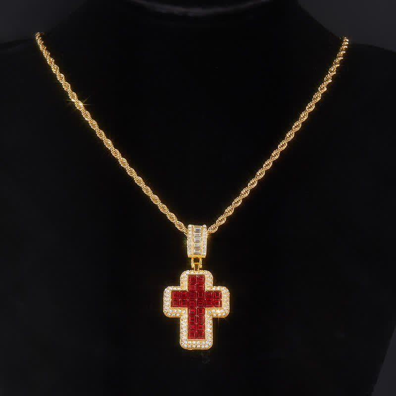 Christianartworkshop Halskette mit quadratischem Edelsteinblock-Kreuz: Zeichen himmlischer Stärke - Golden - Blau - image 3