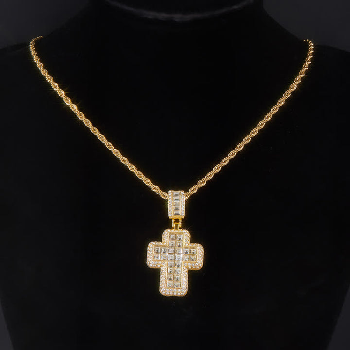 Christianartworkshop Halskette mit quadratischem Edelsteinblock-Kreuz: Zeichen himmlischer Stärke - Golden - Silber - image 7