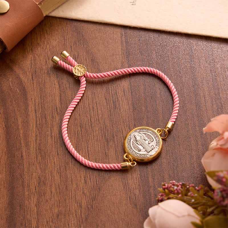Christianartworkshop Verstellbares St.-Benedikt-Armband aus gewebter Kordel: Symbol des unerschütterlichen himmlischen Schutzes - Rosa - image 11