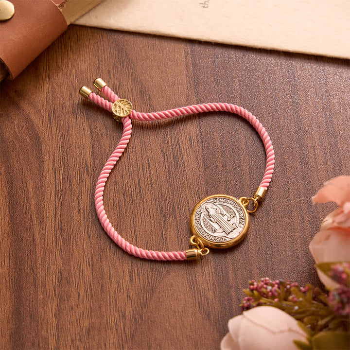 Christianartworkshop Verstellbares St.-Benedikt-Armband aus gewebter Kordel: Symbol des unerschütterlichen himmlischen Schutzes - Rosa - image 11