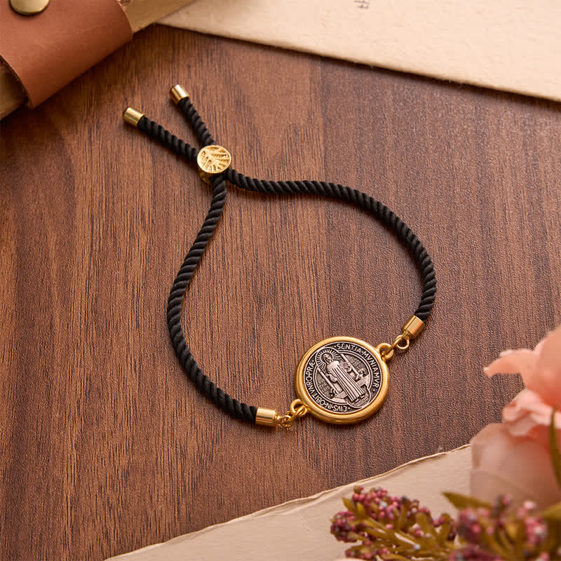 Christianartworkshop Verstellbares St.-Benedikt-Armband aus gewebter Kordel: Symbol des unerschütterlichen himmlischen Schutzes - Schwarz - image 5