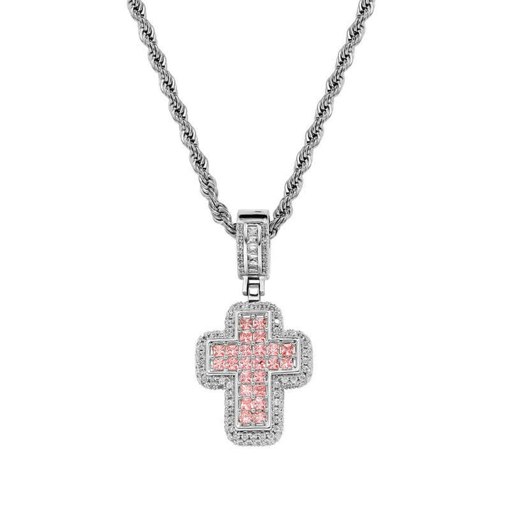 Christianartworkshop Halskette mit quadratischem Edelsteinblock-Kreuz: Zeichen himmlischer Stärke - Silber - Rosa - image 8