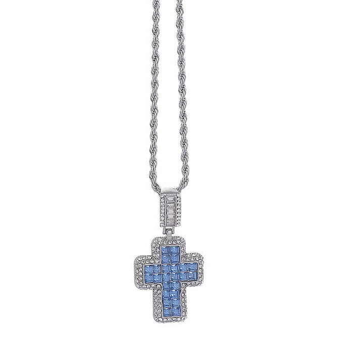 Christianartworkshop Halskette mit quadratischem Edelsteinblock-Kreuz: Zeichen himmlischer Stärke - Silber - Blau - image 4