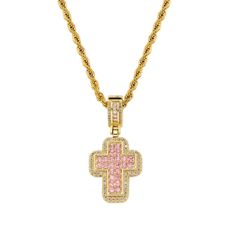 Christianartworkshop Halskette mit quadratischem Edelsteinblock-Kreuz: Zeichen himmlischer Stärke - Golden - Rosa - image 9