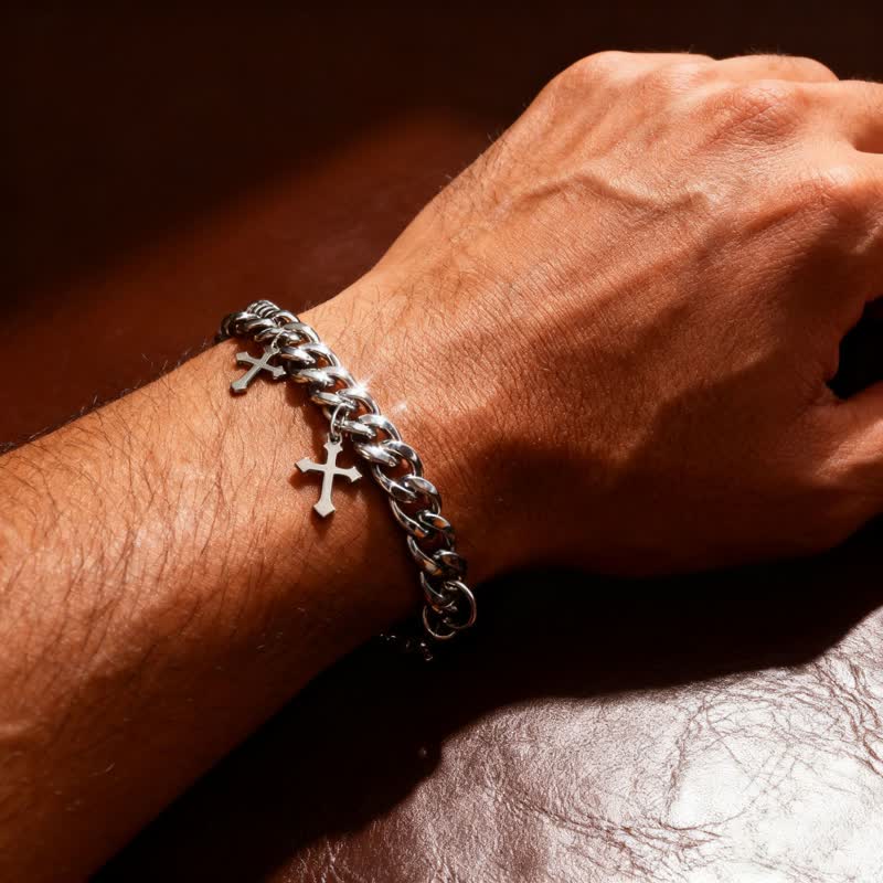 Christianartworkshop Glattes, massives kubanisches Mehrfachkreuz-Armband: Zeichen zeitloser himmlischer Güte - image 0