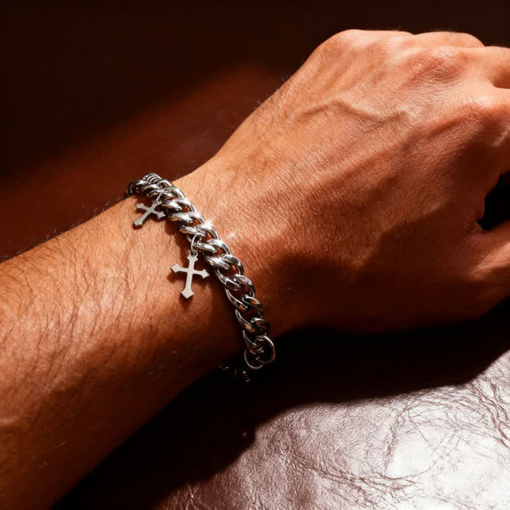 Christianartworkshop Glattes, massives kubanisches Mehrfachkreuz-Armband: Zeichen zeitloser himmlischer Güte - image 0