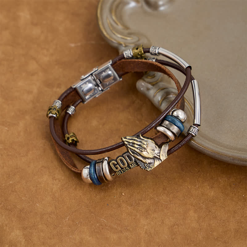 Christianartworkshop Graviertes Lederarmband mit der Aufschrift „Gott segne mich“: Zeichen beständiger himmlischer Gunst - image 2
