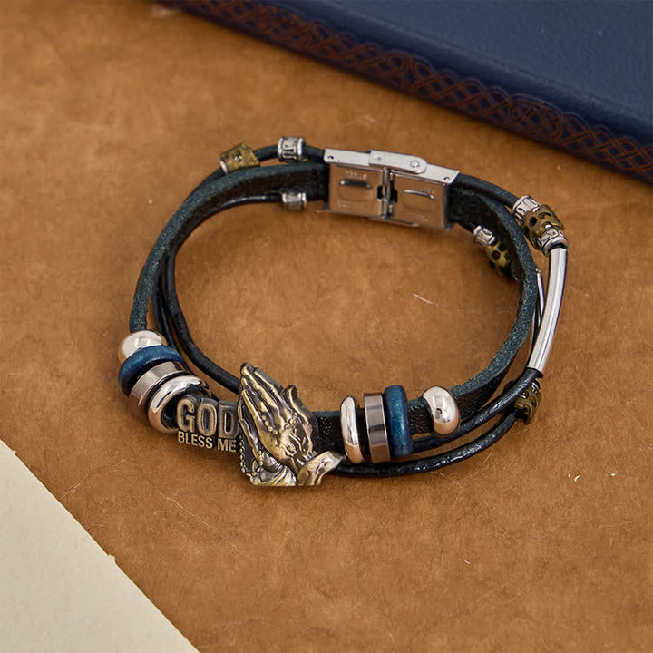 Christianartworkshop Graviertes Lederarmband mit der Aufschrift „Gott segne mich“: Zeichen beständiger himmlischer Gunst - Schwarz - image 3