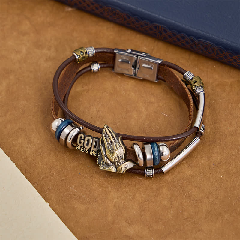 Christianartworkshop Graviertes Lederarmband mit der Aufschrift „Gott segne mich“: Zeichen beständiger himmlischer Gunst - Braun - image 0