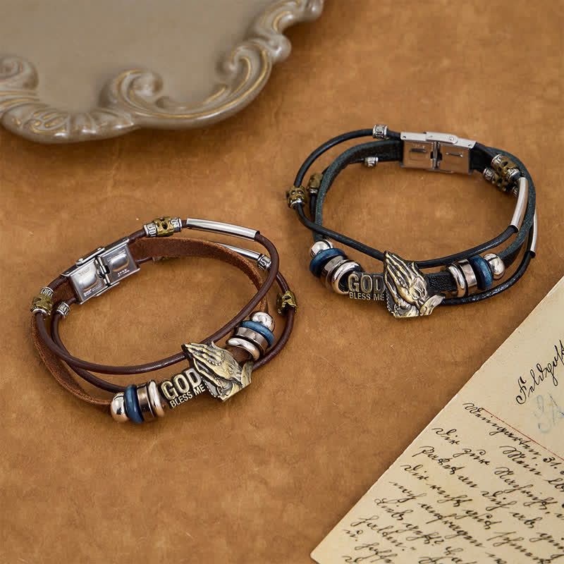 Christianartworkshop Graviertes Lederarmband mit der Aufschrift „Gott segne mich“: Zeichen beständiger himmlischer Gunst - image 1