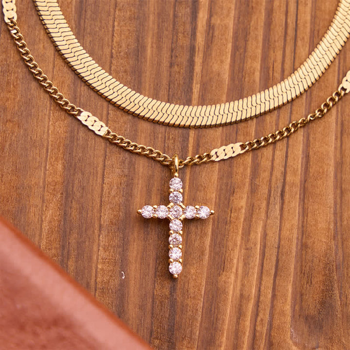 Christianartworkshop Elegantes, stapelbares Doppelketten-Kreuzarmband: Symbol stillen, göttlichen Trostes - Kreuz 2-teiliges Set - image 0