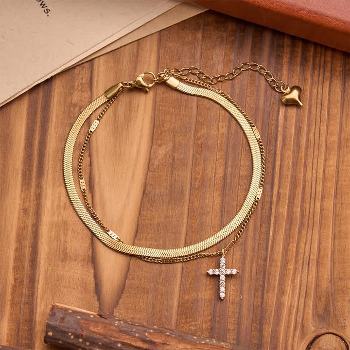 Christianartworkshop Elegantes, stapelbares Doppelketten-Kreuzarmband: Symbol stillen, göttlichen Trostes - image 2