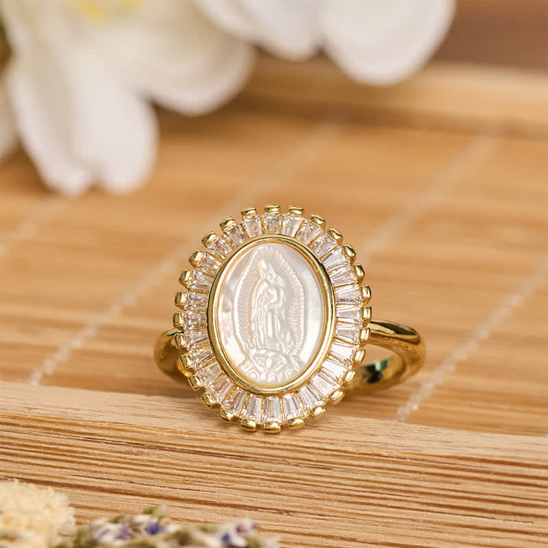 Christianartworkshop Verstellbarer Ring mit strahlendem Heiligenschein und Marienporträt: Symbol stillen göttlichen Trostes - image 4