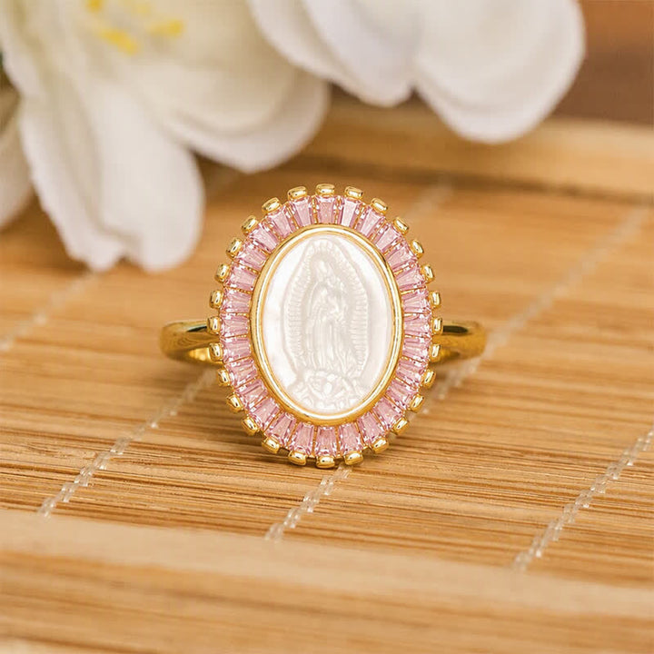 Christianartworkshop Verstellbarer Ring mit strahlendem Heiligenschein und Marienporträt: Symbol stillen göttlichen Trostes - Rosa (Passend für US-Größen 6-9) - image 8