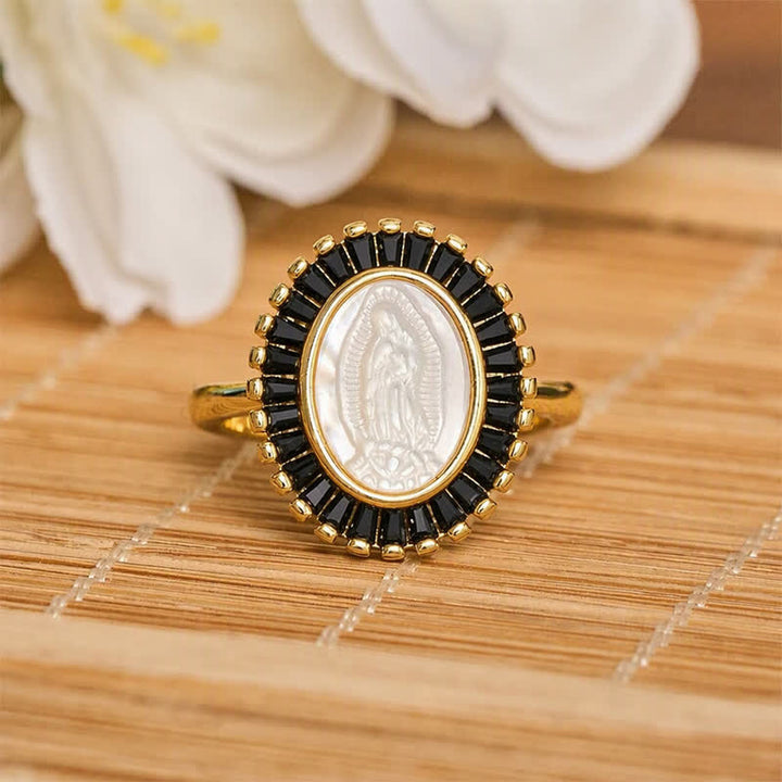 Christianartworkshop Verstellbarer Ring mit strahlendem Heiligenschein und Marienporträt: Symbol stillen göttlichen Trostes - Schwarz (Passend für US-Größen 6-9) - image 7