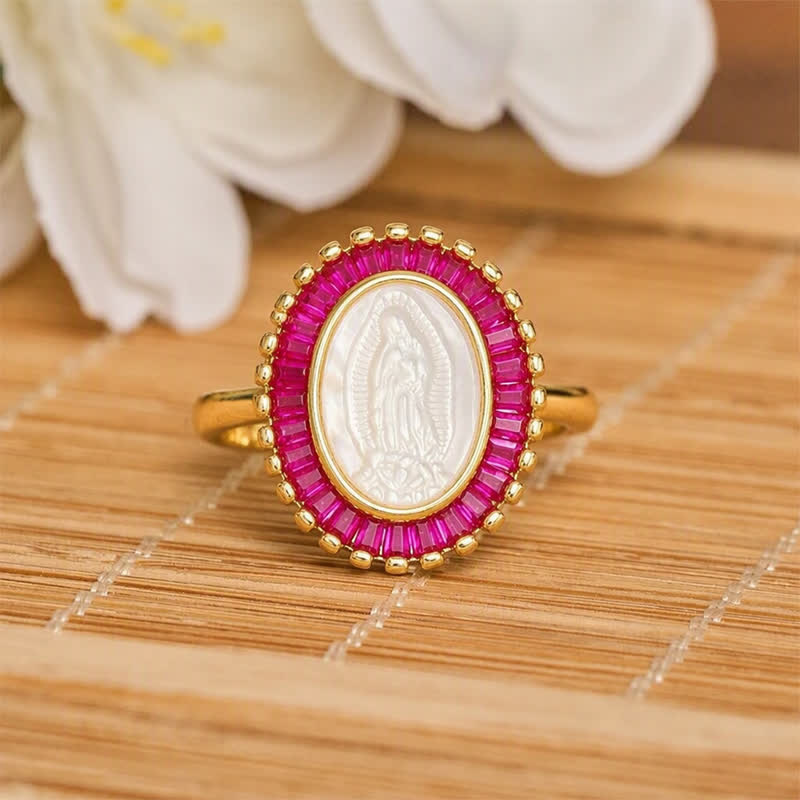 Christianartworkshop Verstellbarer Ring mit strahlendem Heiligenschein und Marienporträt: Symbol stillen göttlichen Trostes - Rose (Geeignet für US-Größen 6-9) - image 5