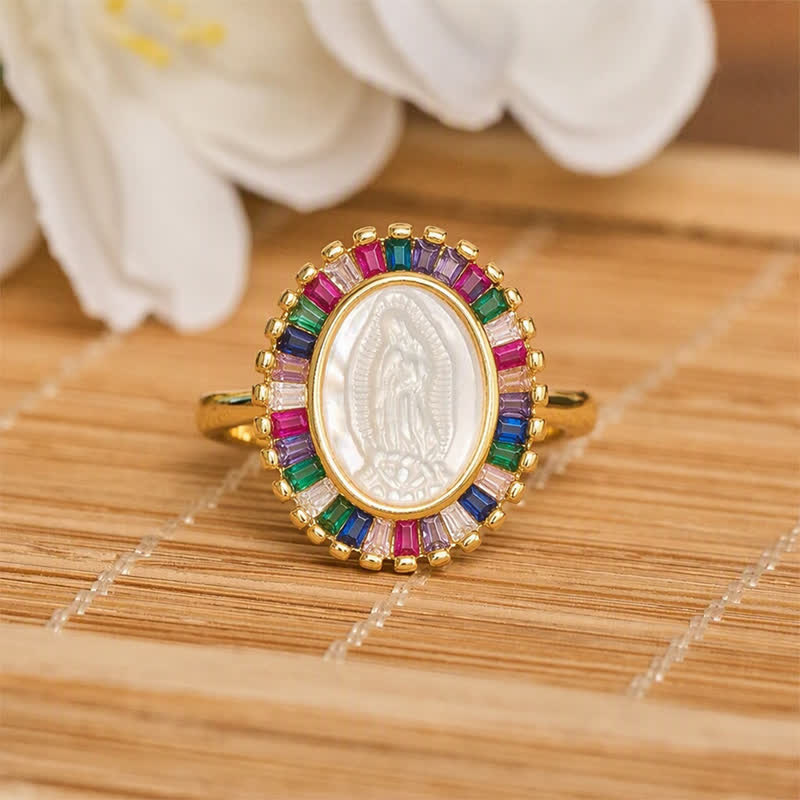 Christianartworkshop Verstellbarer Ring mit strahlendem Heiligenschein und Marienporträt: Symbol stillen göttlichen Trostes - Mehrfarbig (Geeignet für US-Größen 6-9) - image 9