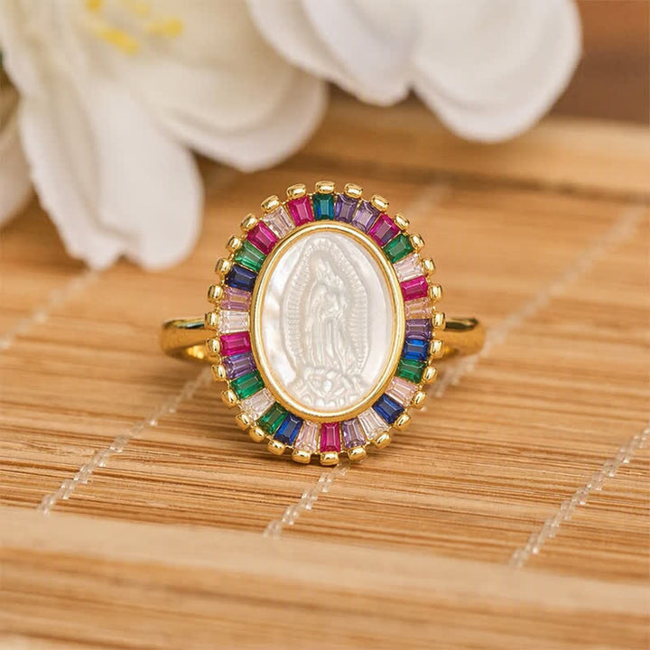 Christianartworkshop Verstellbarer Ring mit strahlendem Heiligenschein und Marienporträt: Symbol stillen göttlichen Trostes - Mehrfarbig (Geeignet für US-Größen 6-9) - image 9