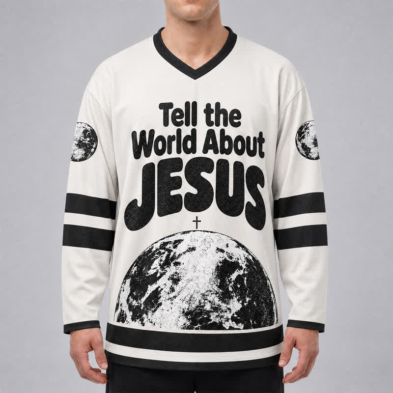 Christianartworkshop Erzähl der Welt von Jesus – Schwarzes und weißes Hockeytrikot - image 3