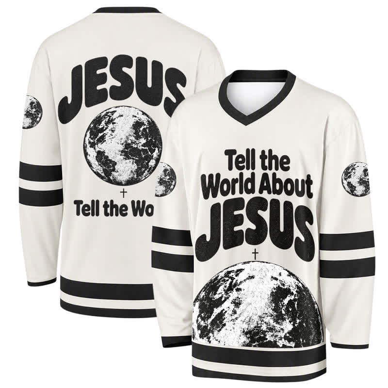 Christianartworkshop Erzähl der Welt von Jesus – Schwarzes und weißes Hockeytrikot - 5XL - image 0