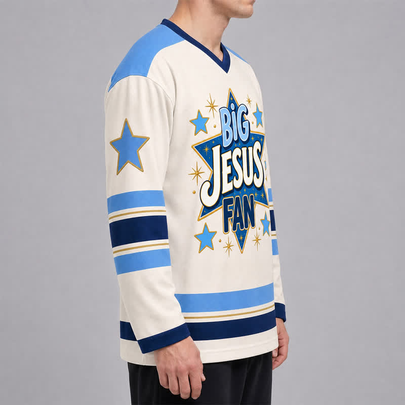 Christianartworkshop Big Jesus Fan Star Blue Langarm-Hockeytrikot - image 5