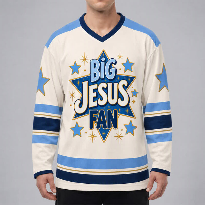 Christianartworkshop Big Jesus Fan Star Blue Langarm-Hockeytrikot - image 3